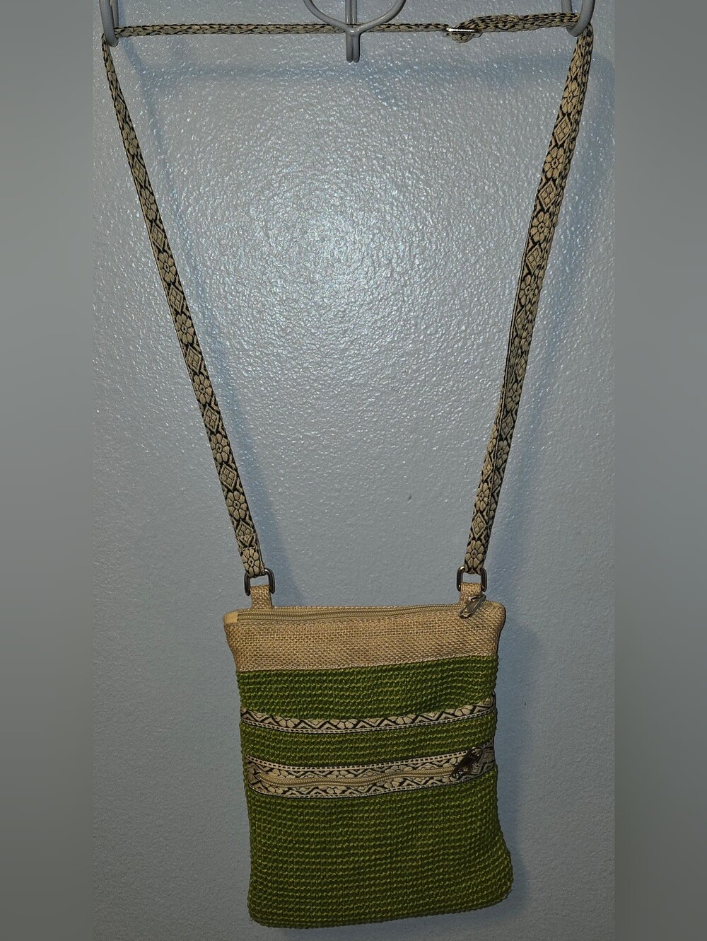 Beautiful Green Woven Jute Crossbody/Shouler Bag - Made In India